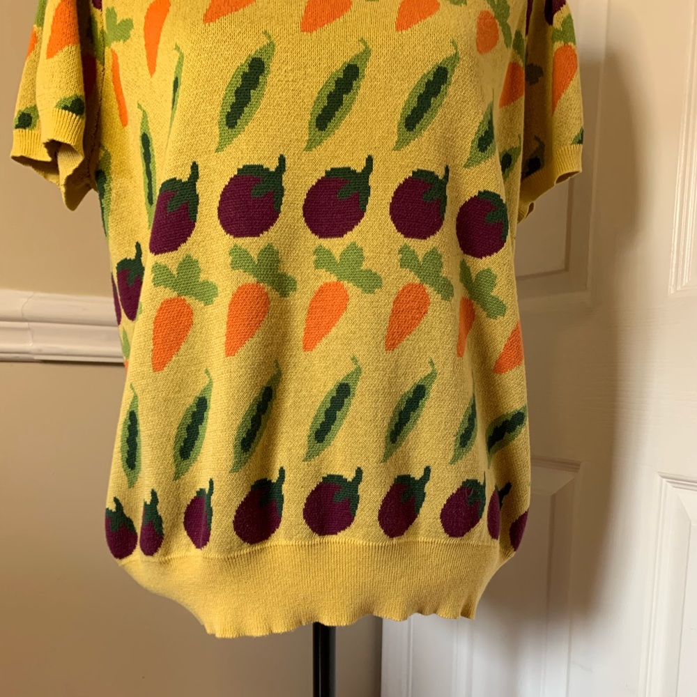 ModCloth Yellow Short-Sleeve Vegetable Pattern Sweater - Picture 4 of 11